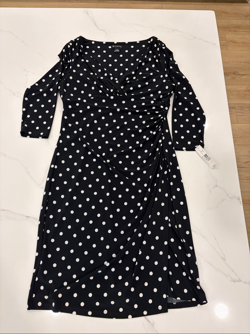 New Directions Black & White Polka Dot Wrap-Style Dress - Women
